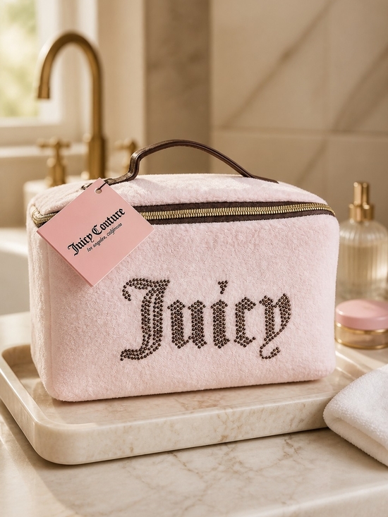 Juicy Couture Handbags - Juicy Couture Pink Rhinestone Logo Cosmetic Bag